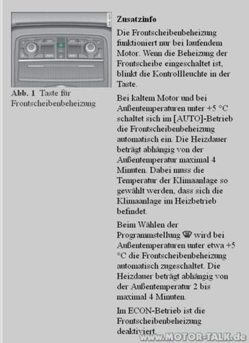Bordbuch-frontscheibenheizung