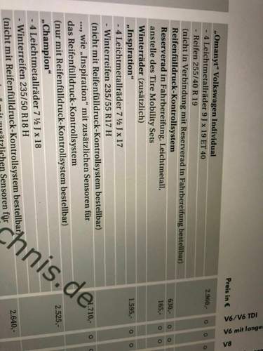 VW-Preisliste