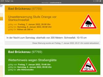 Uneetterwarnung wegen Neuschnee 10-15cm heute Nacht
