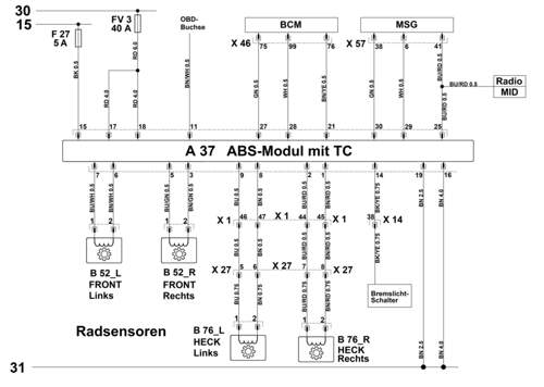 Schaltplan Bremslichtschalter ABS-Modul