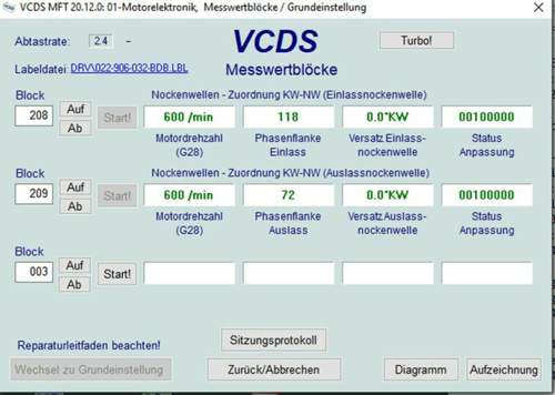 Steuerkette Messwertblöcke R32