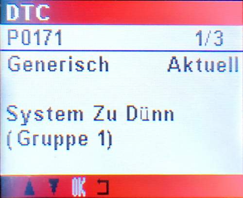 OBD2-Diagnosegerät Gemisch zu mager