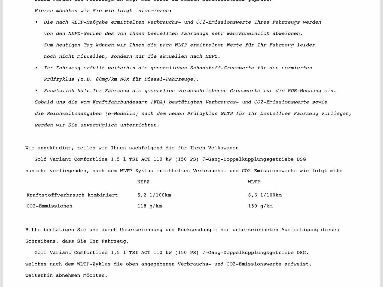 Euro 6C und 6D TEMP - 1.6TDI 70kW - WLTP Zusatzvereinbarung