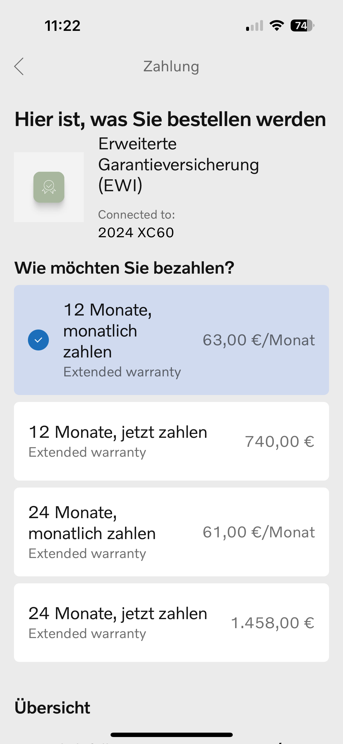 EWI Garantie in der Volvocars App