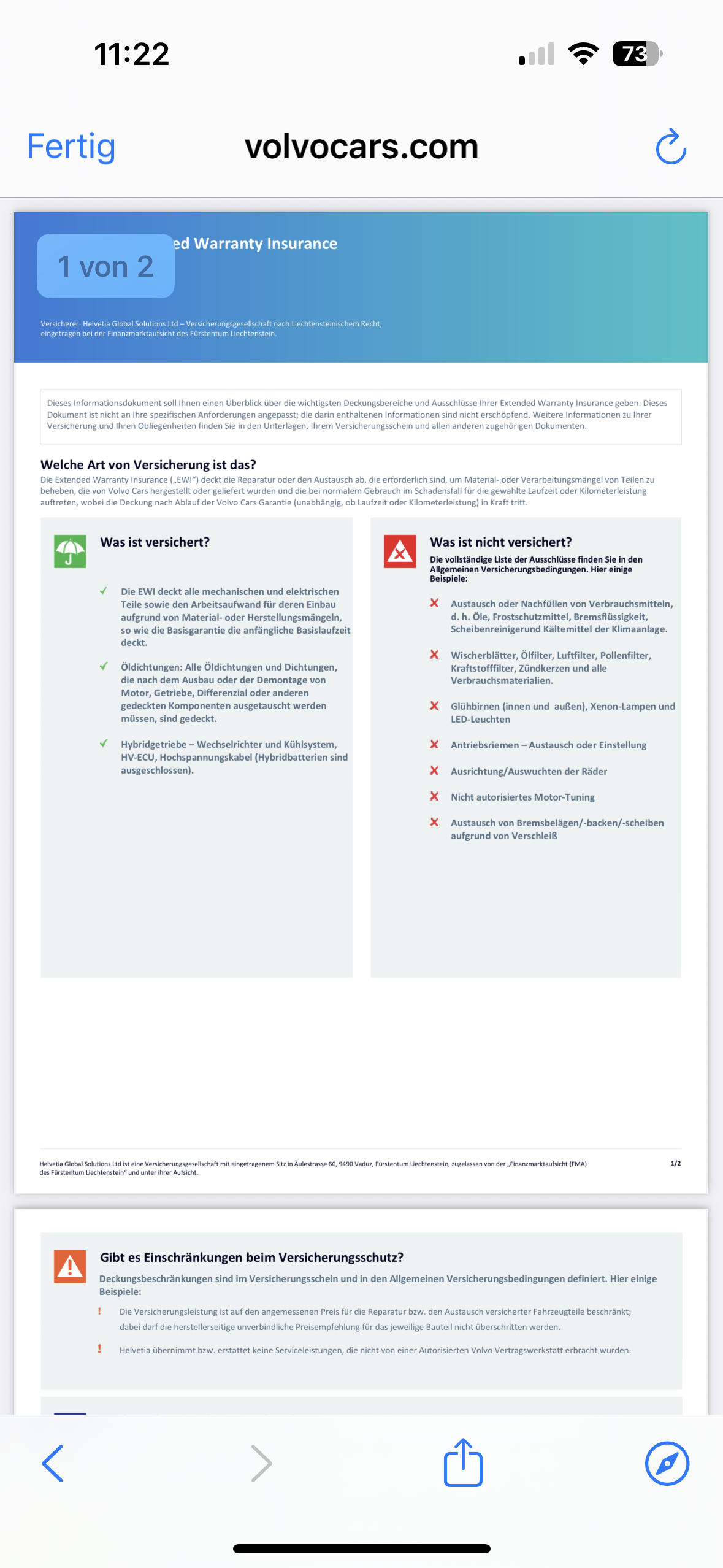 EWI Garantie in der Volvocars App