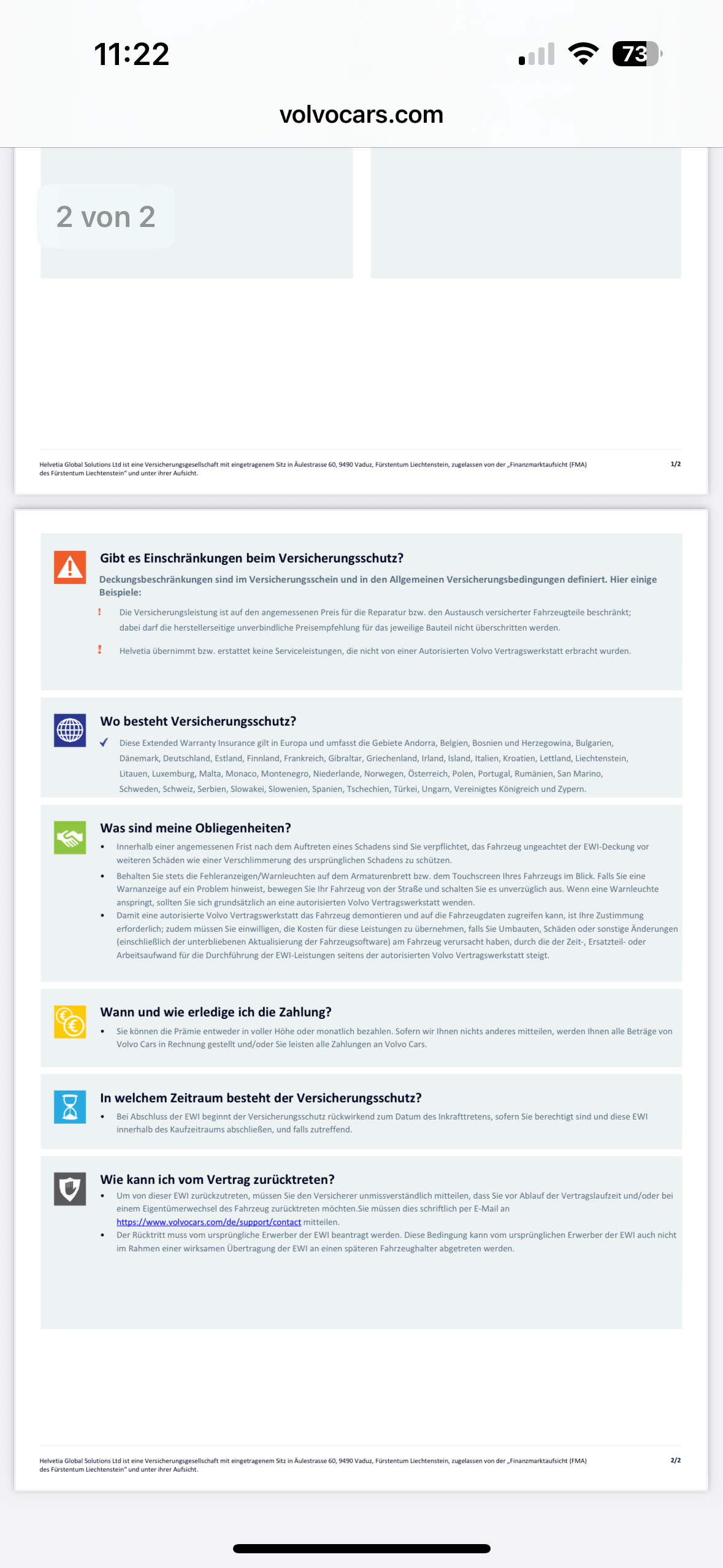 EWI Garantie in der Volvocars App