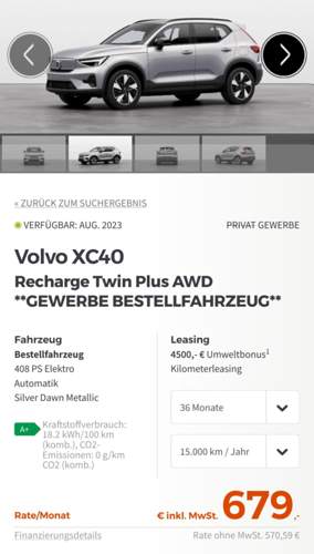 XC40 Pure Electric P8 Leasingrate