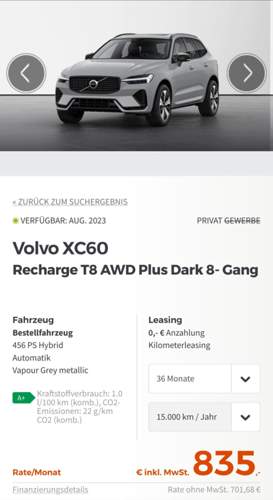 Volvo XC60 T8 Leasingrate