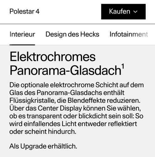 Polestar 4 elektrochromes Dach