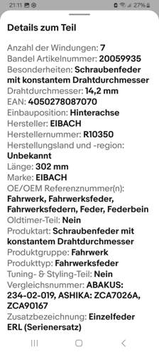 Deteils der Eibach federn