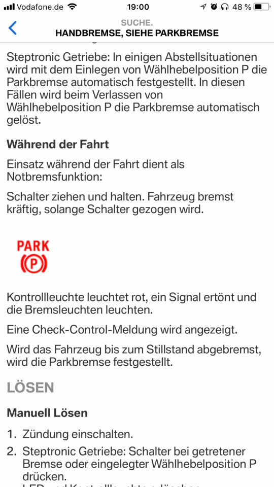 Fahrzeug gegen Wegrollen sichern. Check Control Anzeige