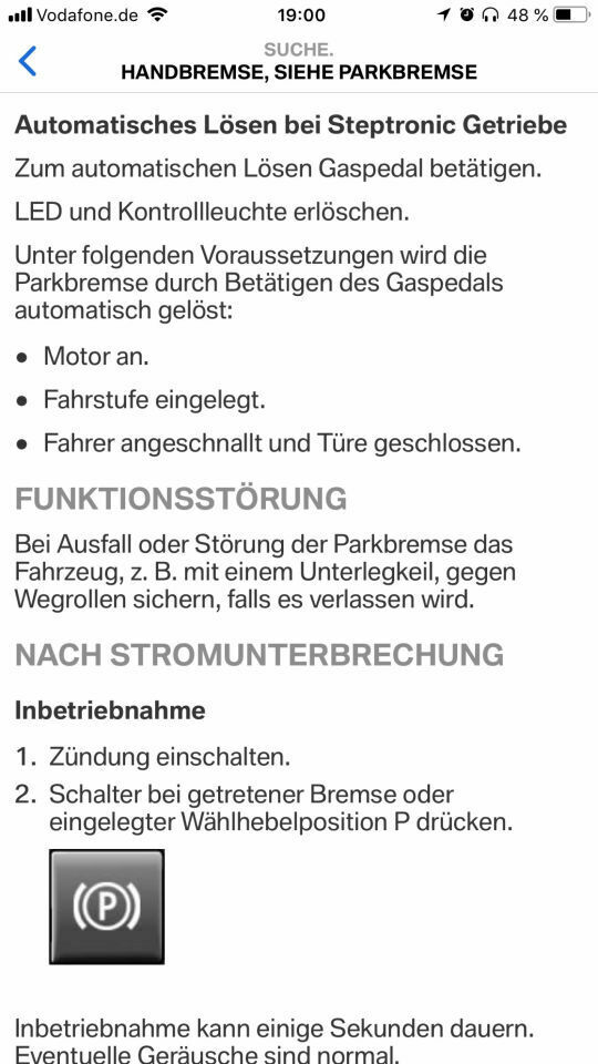 Fahrzeug gegen Wegrollen sichern. Check Control Anzeige
