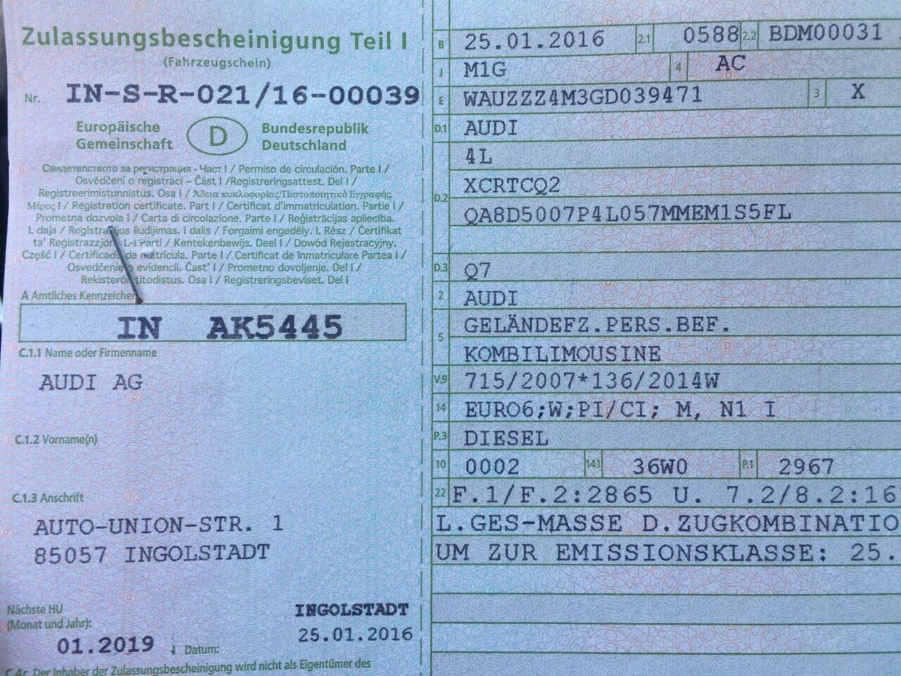 Falscher Modelltyp im Fahrzeugbrief
