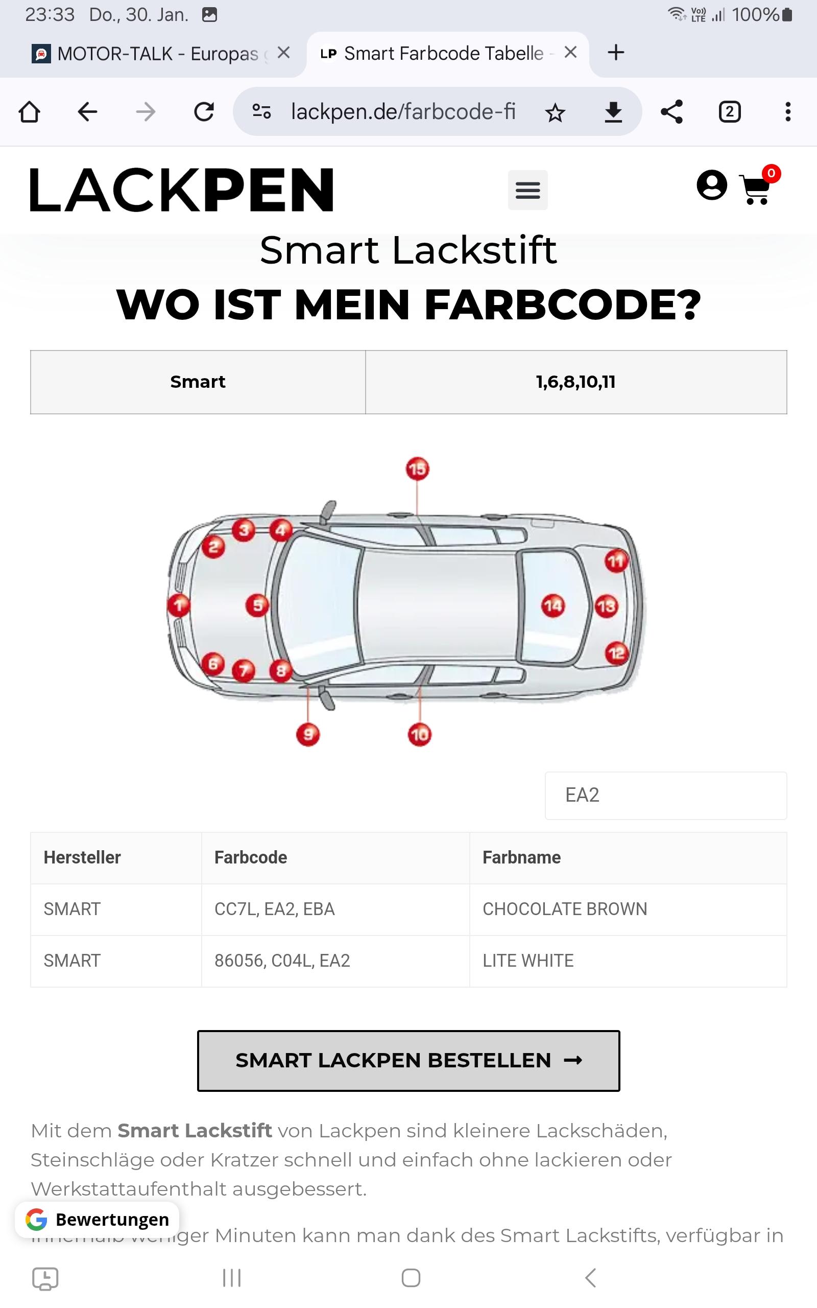 Farbcode finden von einem Mercedes Sprinter
