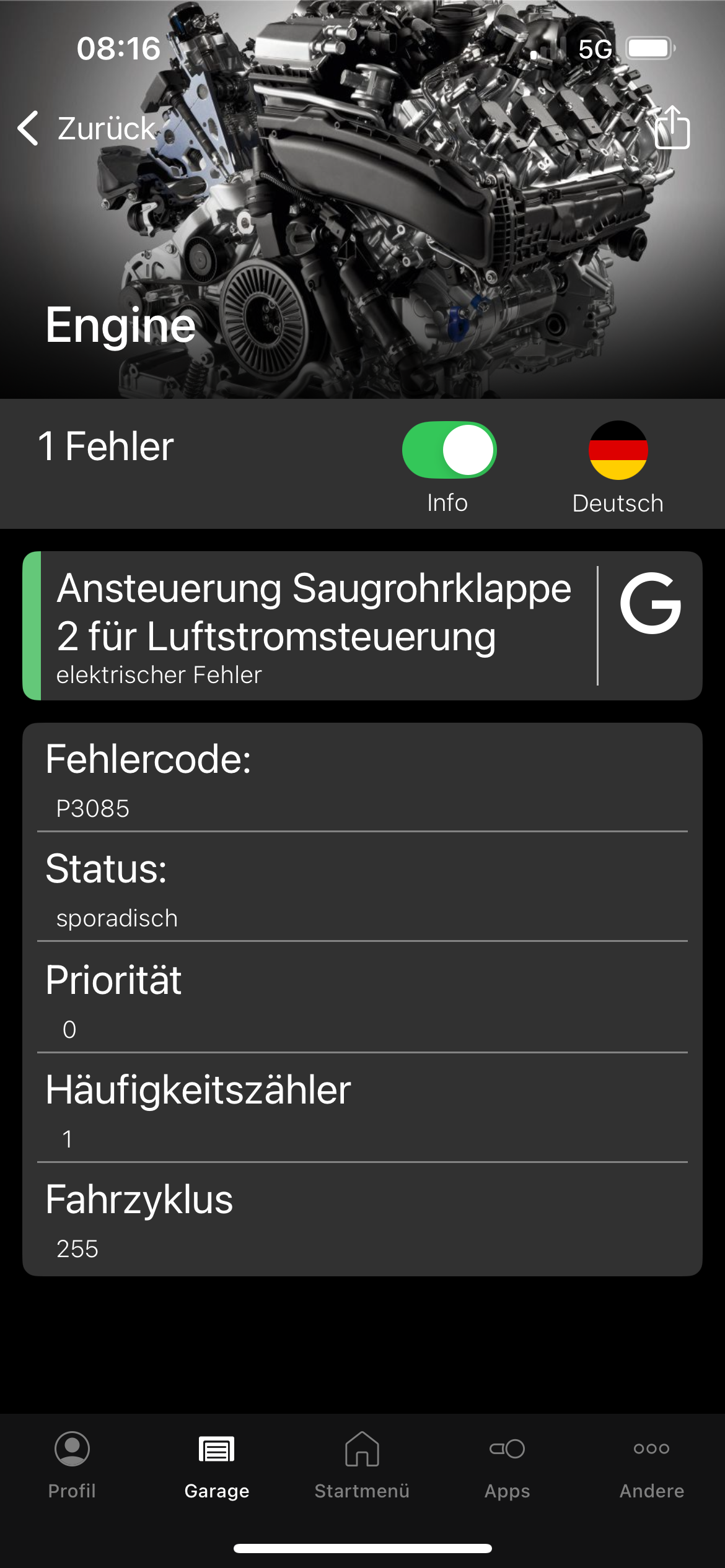 Fehler: Saugrohrklappe für Luftstromsteuerung