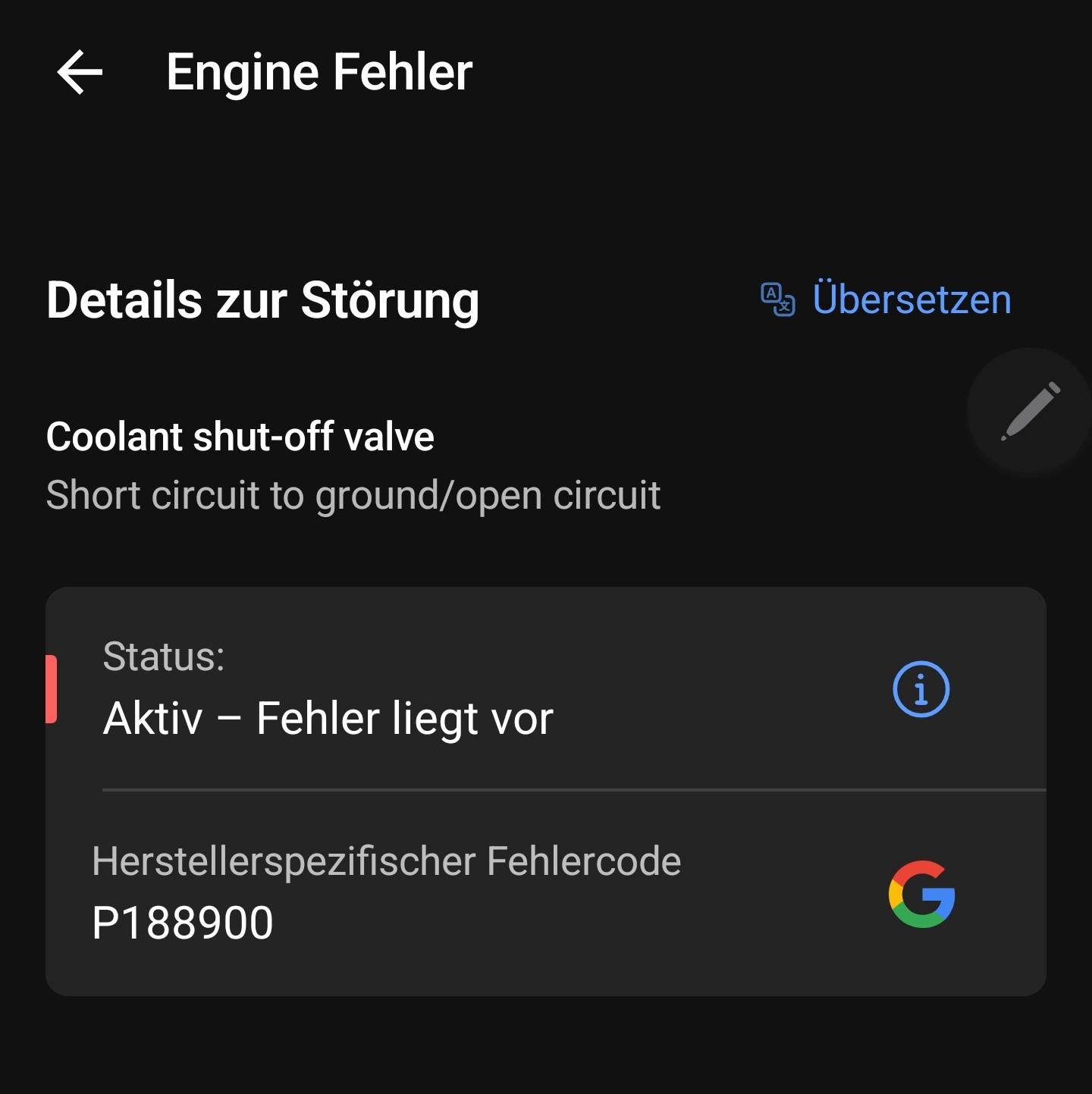 Fehlercode P188900 (Coolant shut-off valve)