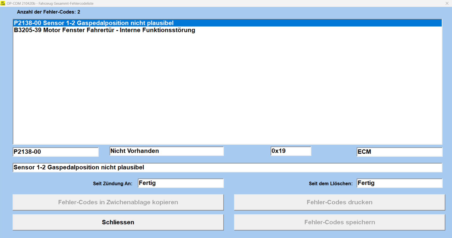 Fehlercodes bei heißem Wetter - Leistung reduziert wegen P2138-00 Sensor 1-2 Gaspedalposition