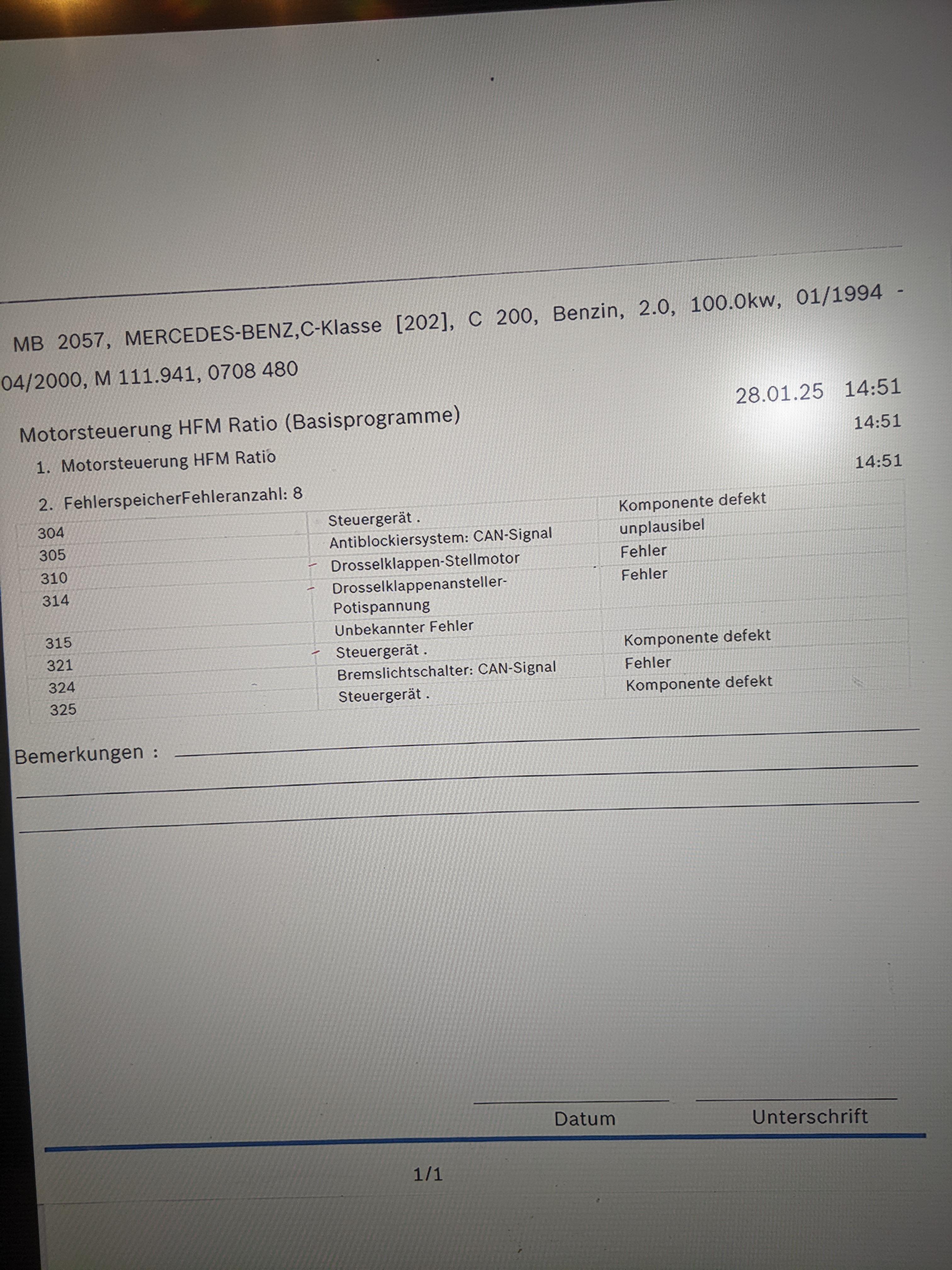 Fehlerspeicher unbekannte Fehler