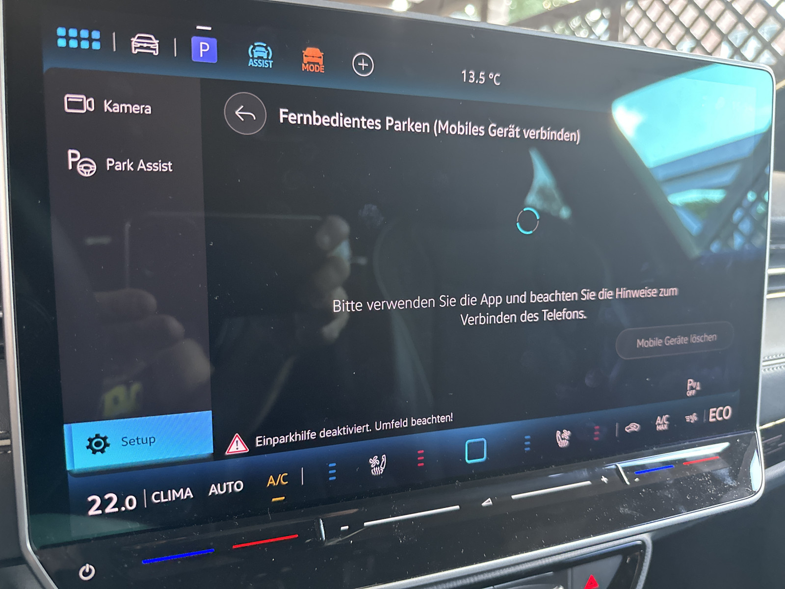 Fernbedientes Parken - QR-Code wird nicht angezeigt