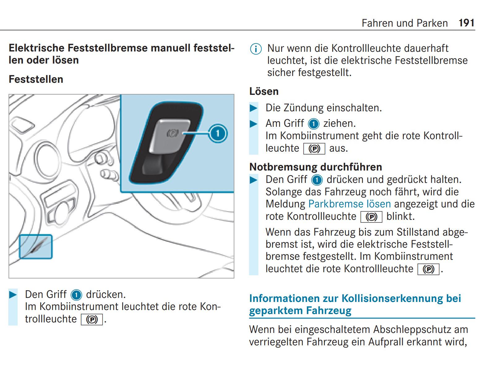 Feststellbremse/ Handbremse im Notfall während der Fahrt ziehen
