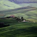 Blick von Pienza auf das Val d'Orcia, das Orcia-Tal