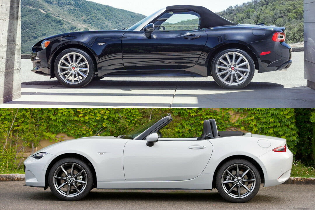 Vom Mazda MX-5 mit der gleichen Plattform unterscheidet den Fiat vor allem das Außendesign – und damit auch Länge und Gewicht