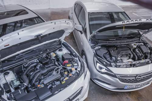 Impreza gegen Astra: Boxer gegen aufgeladenen Reihenvierzylinder. Längs- gegen Querbauweise. Alternativloser Allrad gegen Frontantriebspalette