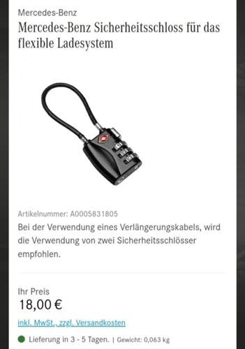 Schloss für Verlängerungskabel FlexLader