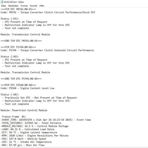 Fehlercodes