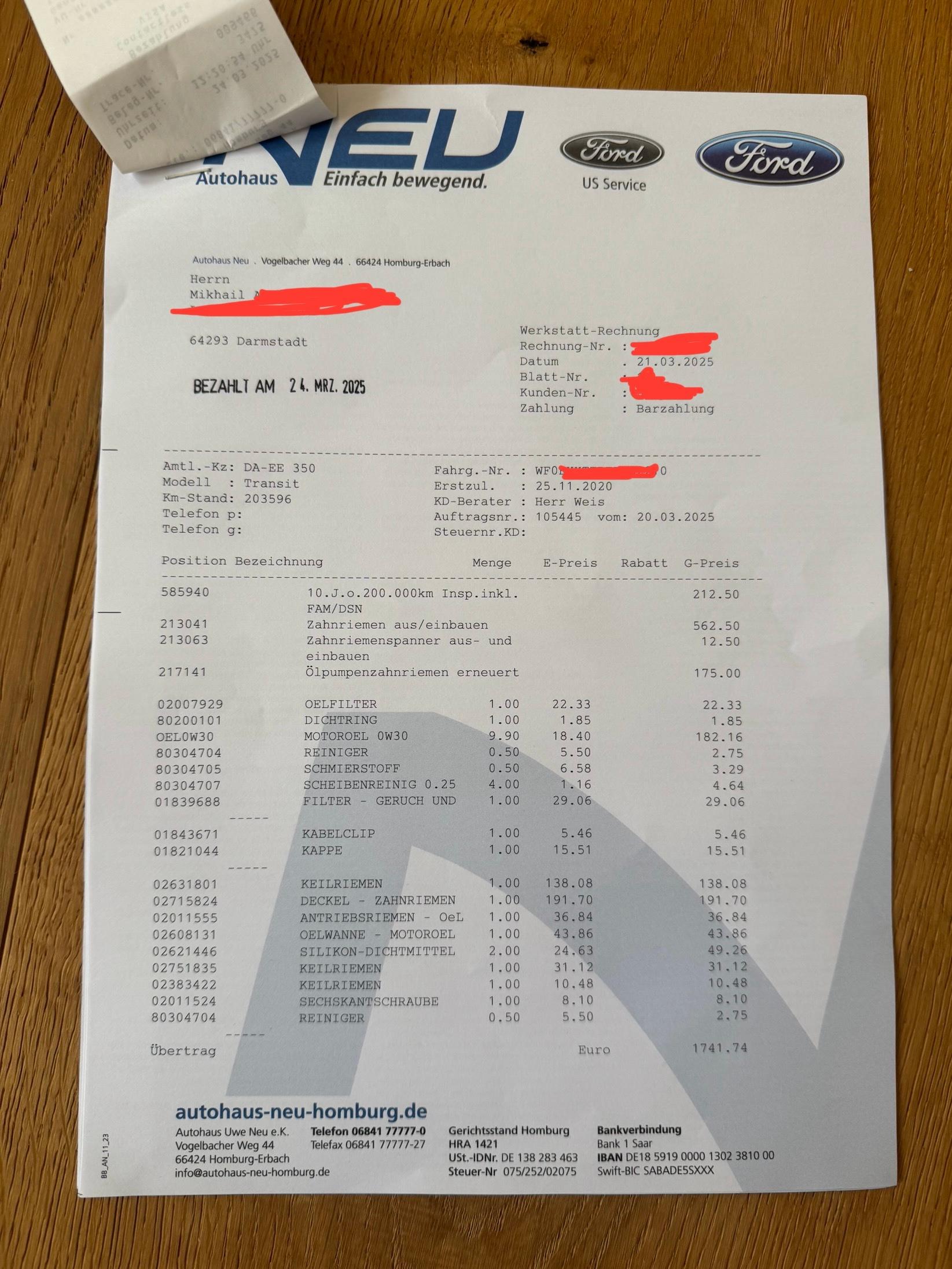 Ford Transit 350 2.0 EcoBlue 185 ps Zahnriemenwechsel