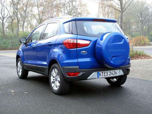 Der Ecosport bietet einen kernigen Auftritt. Das außen angebrachte Reserverad kann nicht abbestellt werden