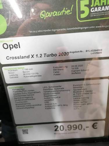 Crossland Schild mit PDC