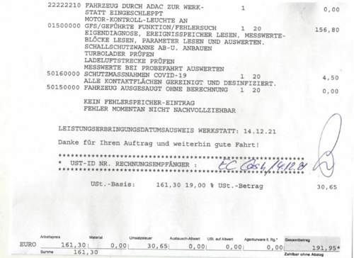 Rechnung VW Touran