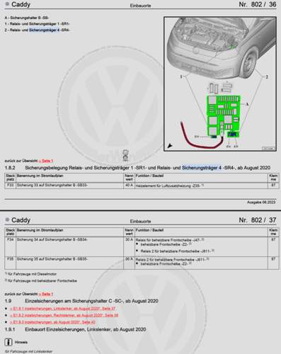Sicherungen beheizte Frontscheibe