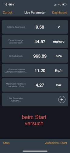 Werte beim Start versuch