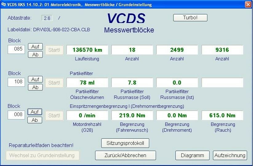Füllstand DPF nach 145 Tkm, CBAB-Motor