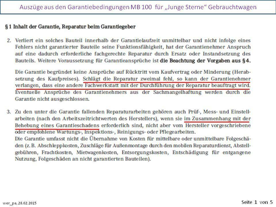 Garantieabwicklung: Unterschiede zwischen "Neuwagen" und "Junge Sterne" Gebrauchtwagen