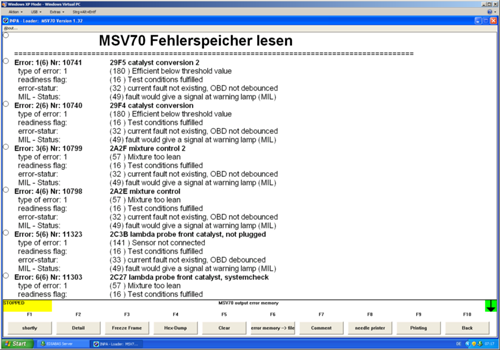 Fehler Speicher Übersicht