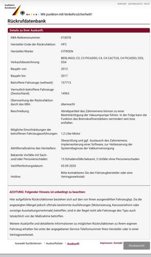 Rückruf BIO ab 2013