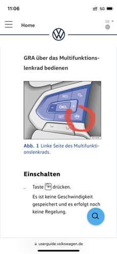 Taste am Lenkrad Assistenzsysteme