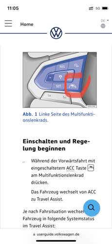 Taste am Lenkrad TravelAssist