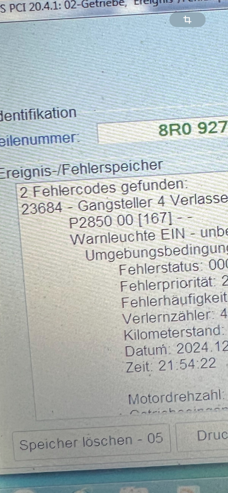 Getriebe Fehler - Getriebe Gangsteller 2 mechanischer Fehler