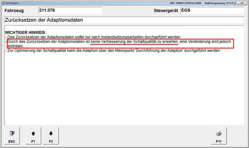 Adaption zurücksetzen Warnung