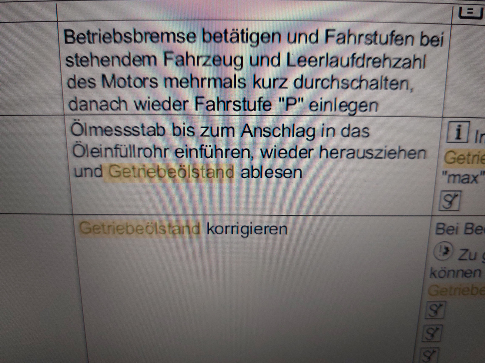 Getriebeöl 722.6 Menge zwischen Min und Max Markierung am Ölpeilstab