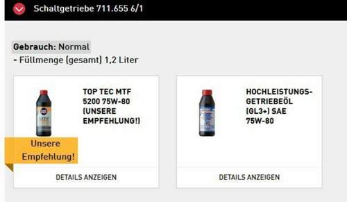 Getriebe 711.655 Öle