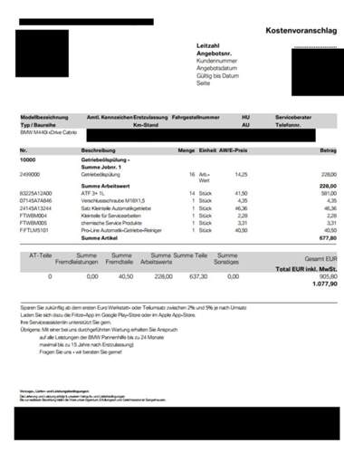 Kostenvoranschlag Getriebeölspülung