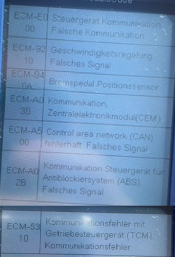 Fehlermeldungen Auslesegerät