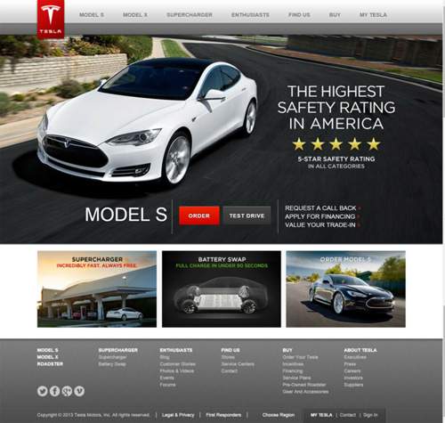 Die Tesla Homepage im Dezember 2013: Hier heißt es, Supercharger seien "always free"