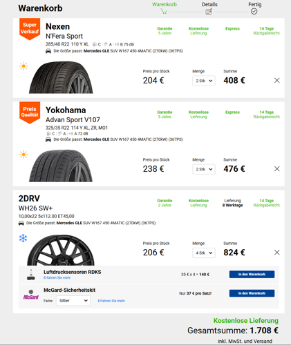 22 Felgen mit 22x285 + 2x325