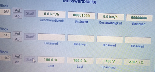 Werte bei Leerlauf und bei Gas geben